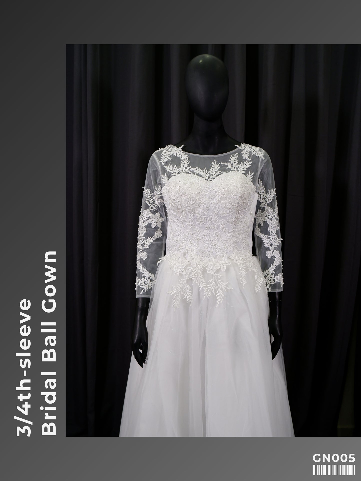 3/4th-sleeve Bridal Ball Gown GN005