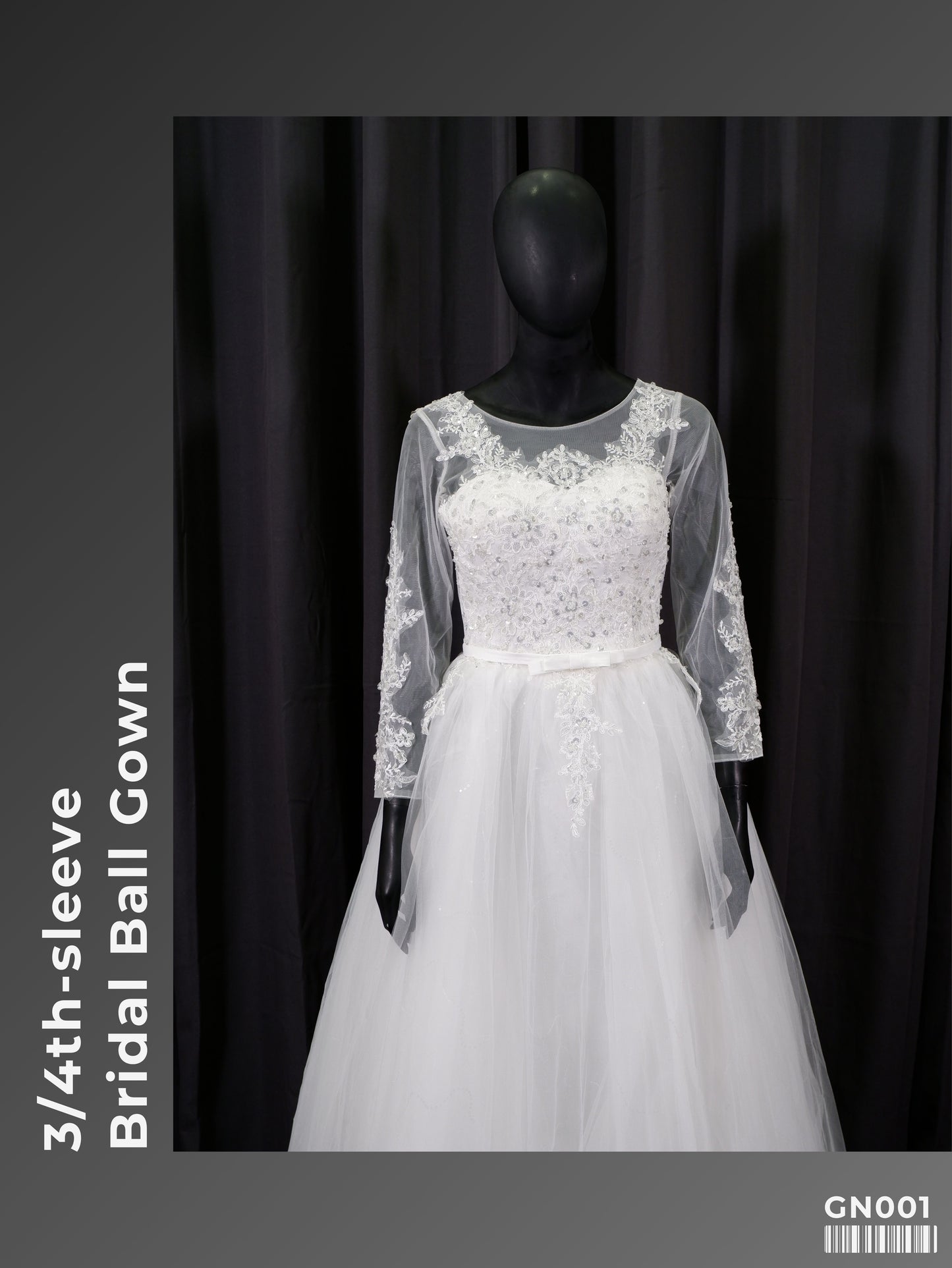 3/4th Sleeve Bridal Ball Gown GN001