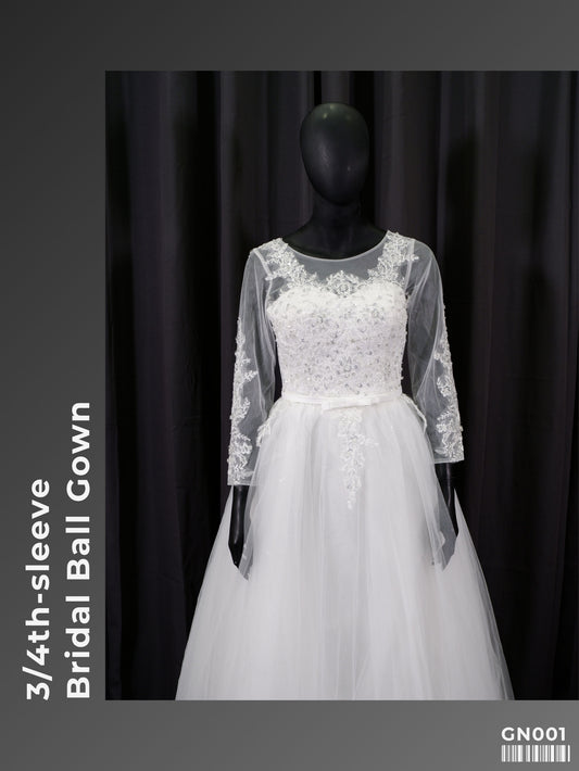 3/4th Sleeve Bridal Ball Gown GN001