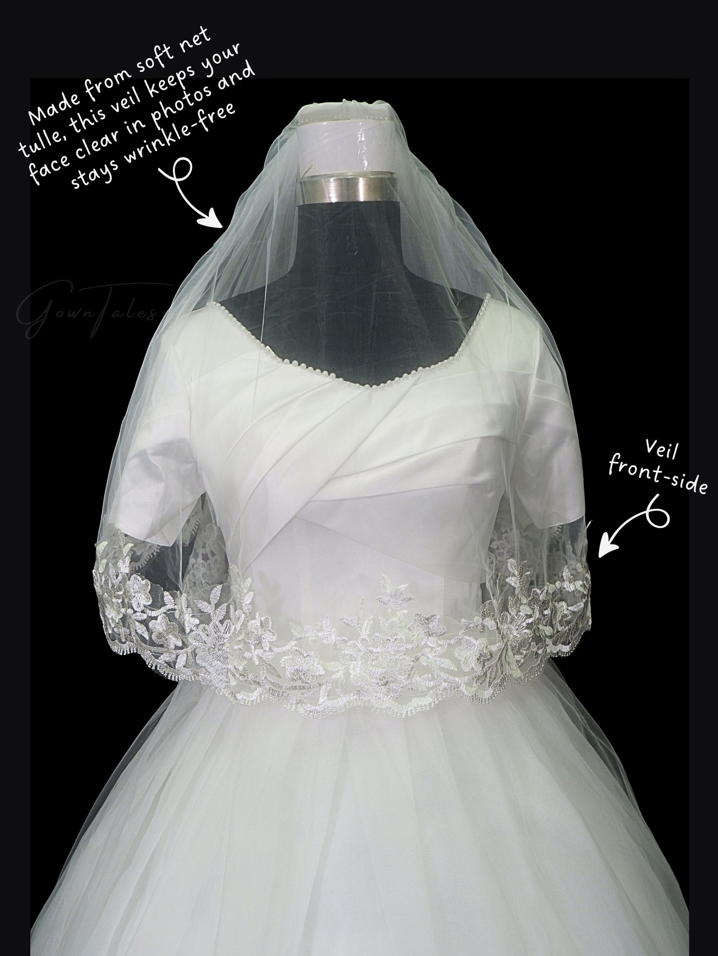 white floor length lace veil front view