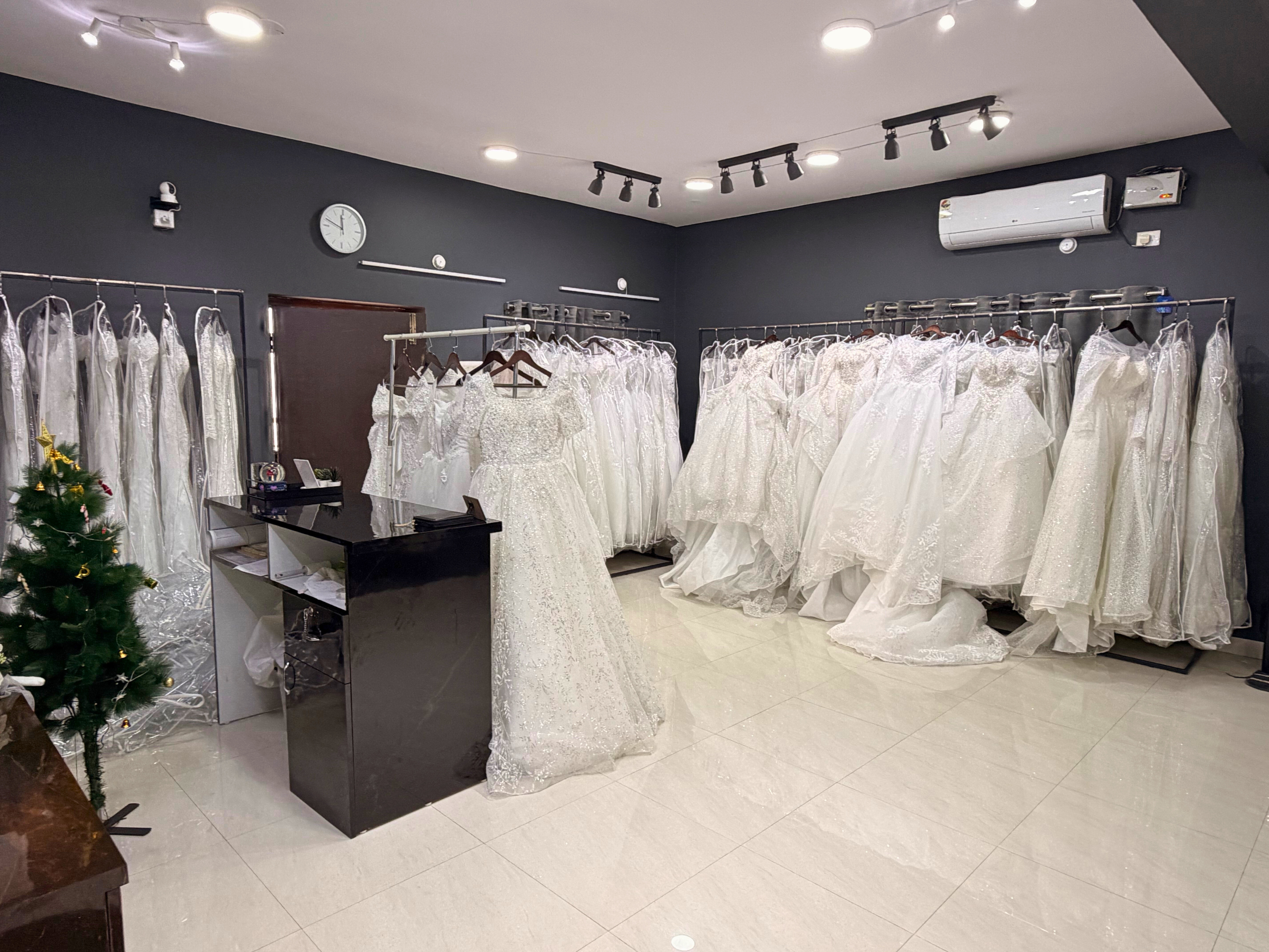 Alekhyas Bridal store in Hyderabad showcasing exclusive Christian wedding gowns.