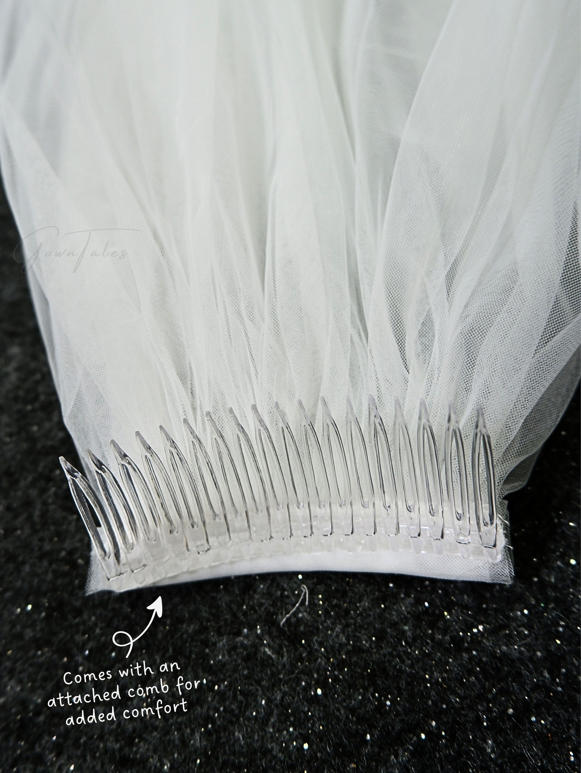 white lace veil with attached comb for added comfort